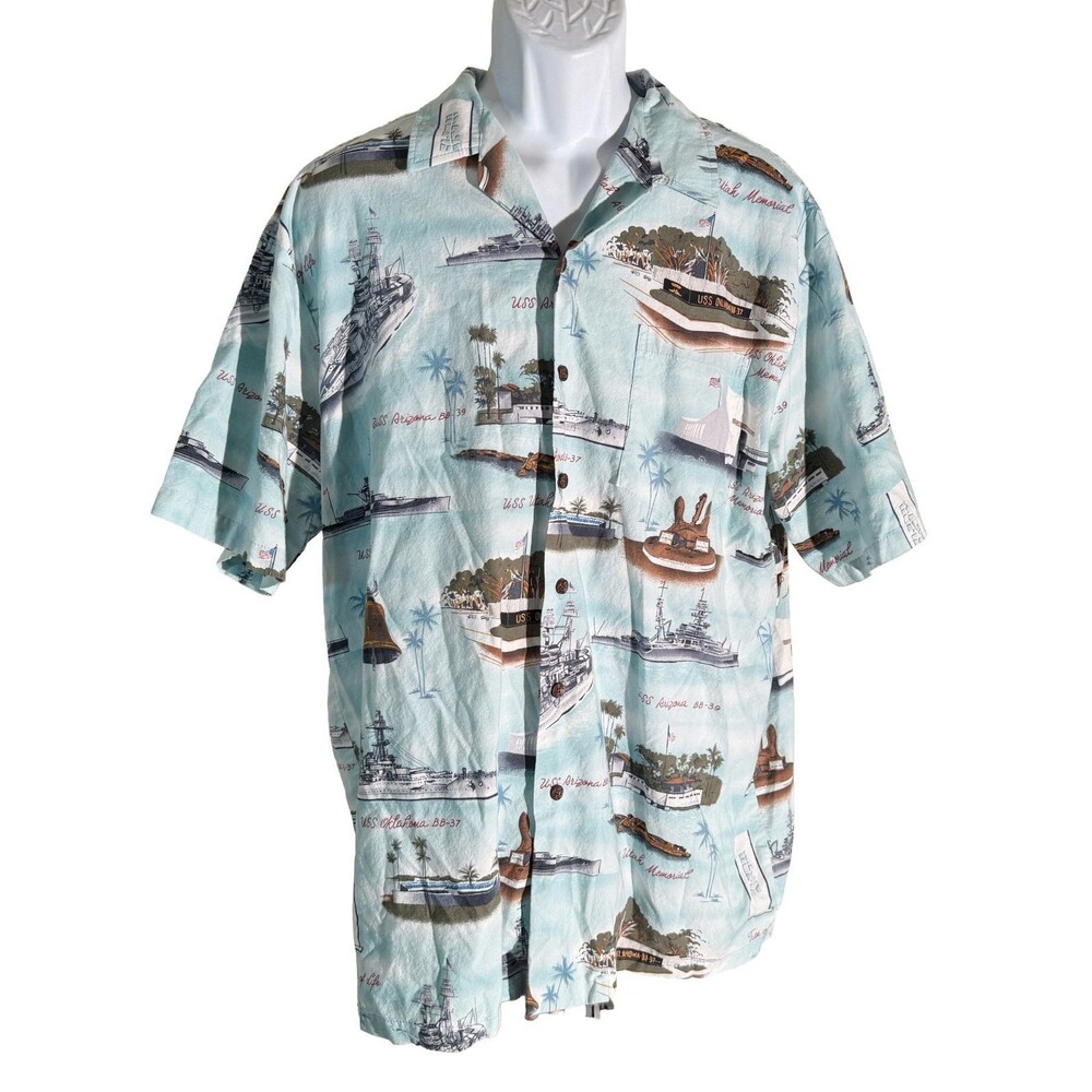 Kalaheo Hawaiian Shirt USS Aircraft Carrier Battleship WWII XL Men Button-Up USA